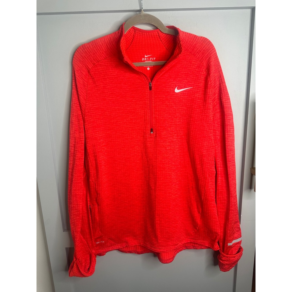 Nike Dri-FIT Element Half Zip Running Top Red Heather Thermal Pullover Womens L